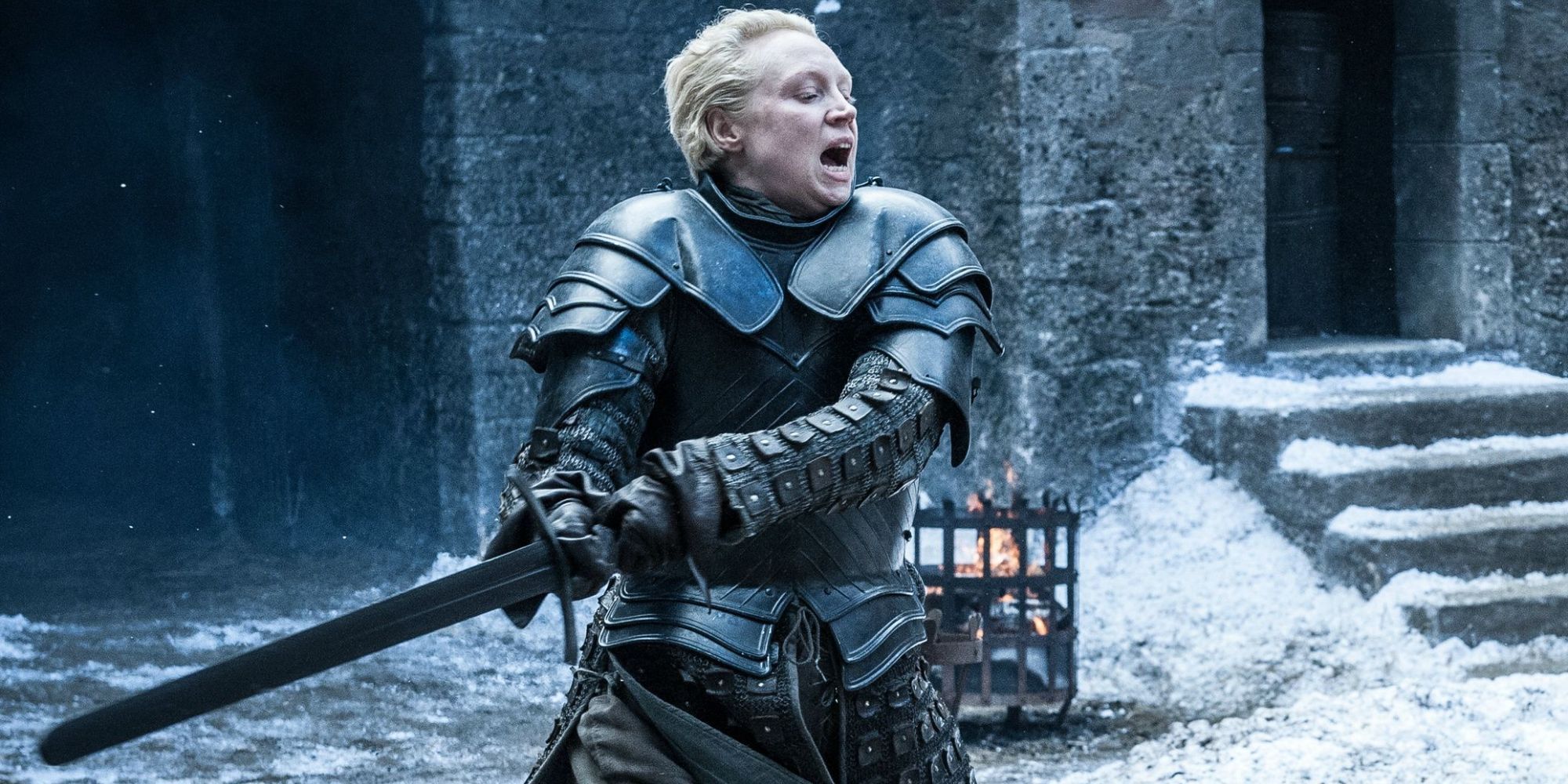 Brienne of Tarth in HBO Game of Thrones Sparring with Arya Season 7