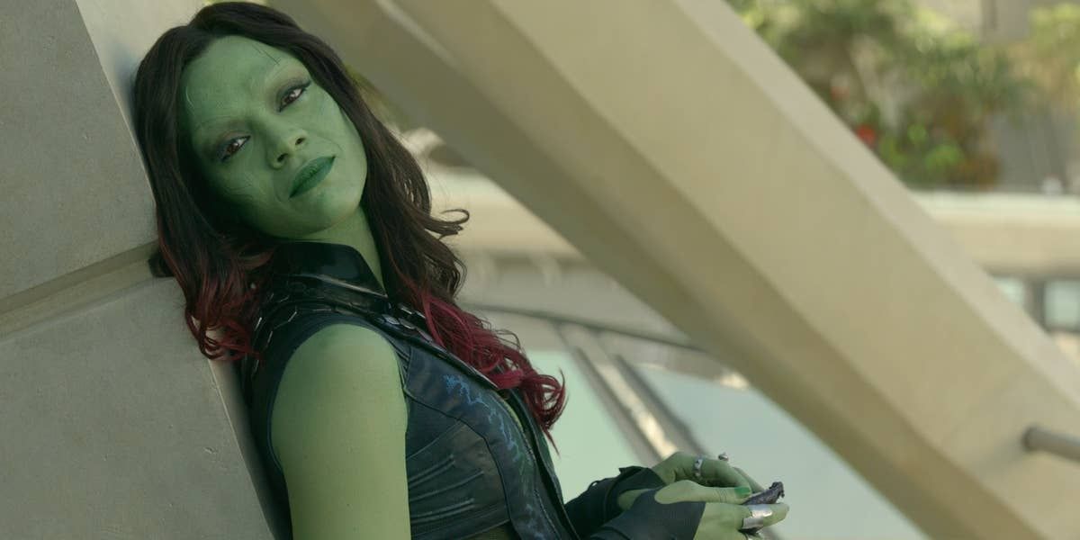 Gamora leaning against a wall