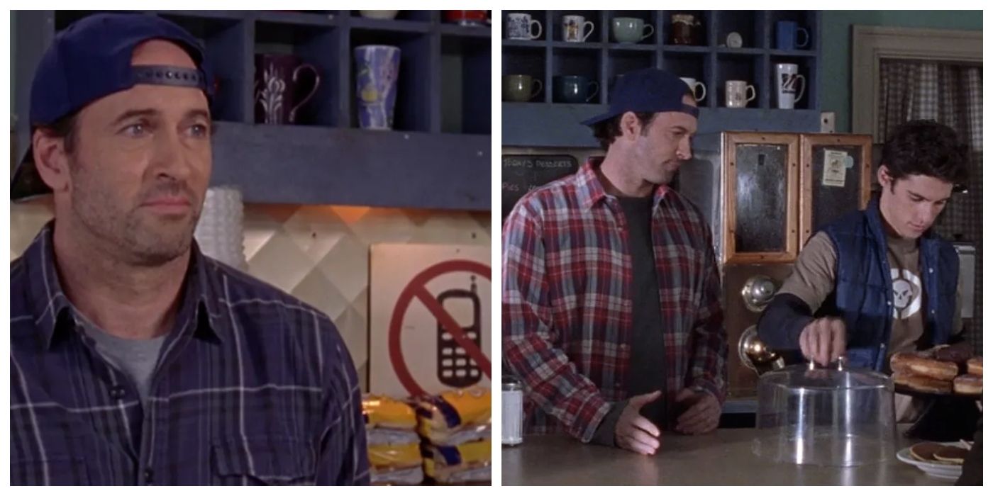 gilmore girls luke in his diner with no cell phones sign