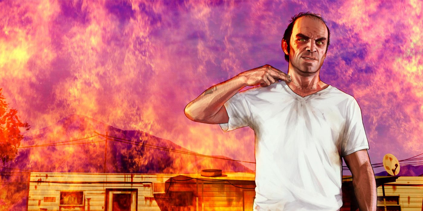 Trevor surronded by fire in GTA 5