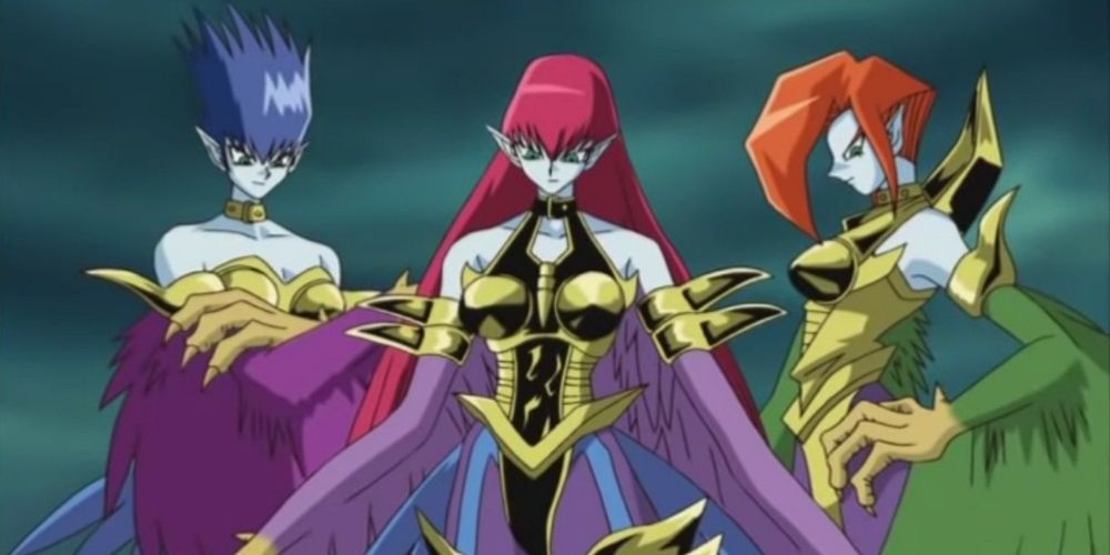 The Harpie Lady Sisters together in the anime