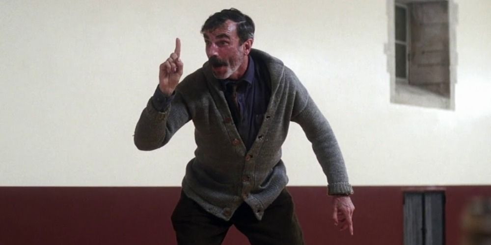 Daniel Plainview as a drunk old man at the end of There Will Be Blood