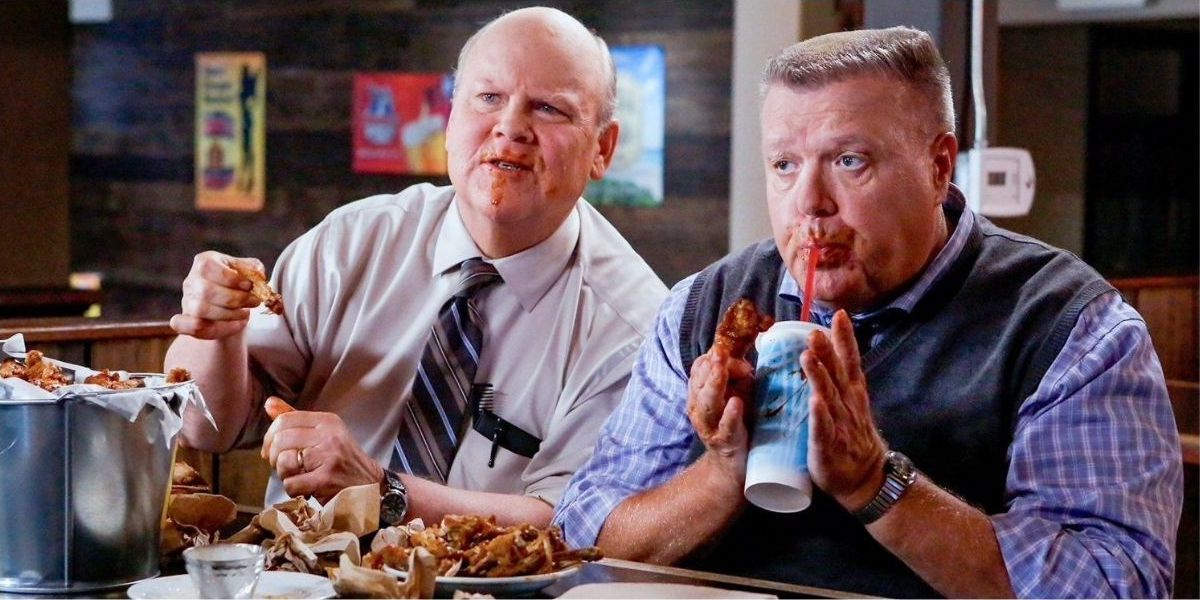 Hitchcock and Scully snacking