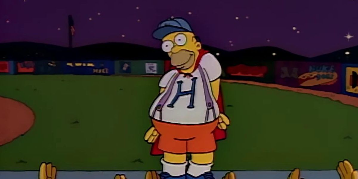 Homer dancing at a baseball game in Simpsons
