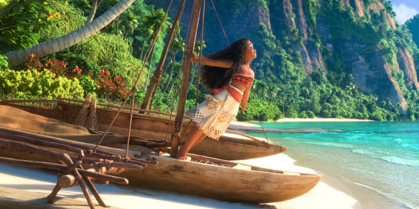 Moana singing the song "How Far I'll"