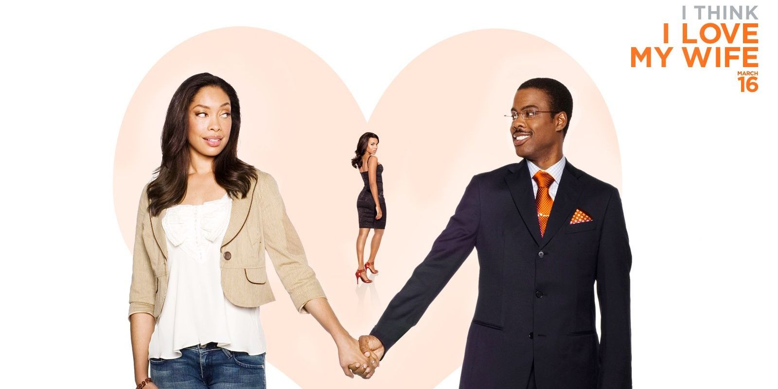 Poster showing Chris Rock holding his wife's hand as a female waits in the background in I Think I Love My Wife.