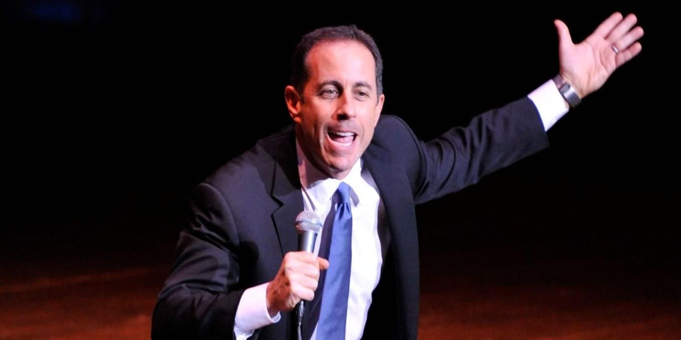 Jerry Seinfeld gesturing on stage in I'm Telling You For the Last Time