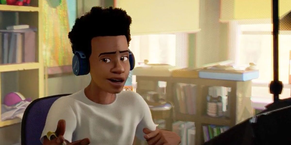 Miles Morales listens to music in Spider-Man Into The Spider-Verse