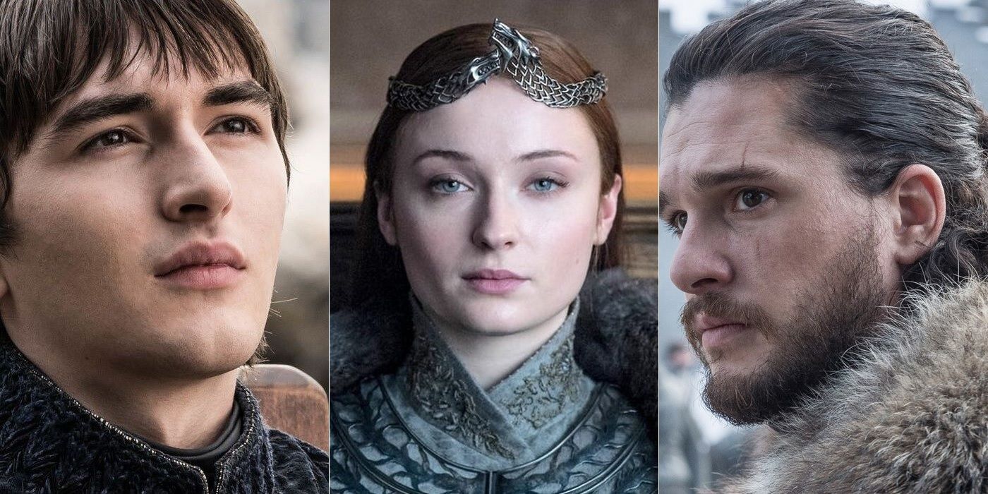 Isaac Hempstead-Wright as Bran Stark, Sophie Turner as Sansa and Kit Harington as Jon Snow in Game of Thrones