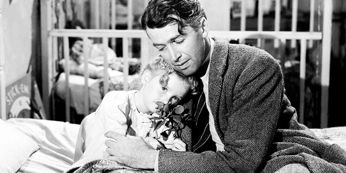 George hugging his daughter in bed in It's A Wonderful Life