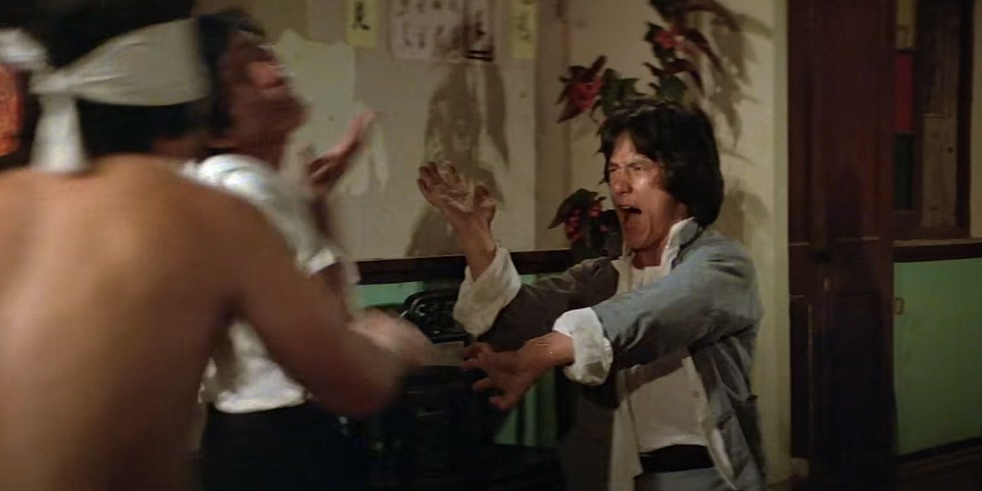 Jackie Chan fights a bunch of thugs in Drunken Master