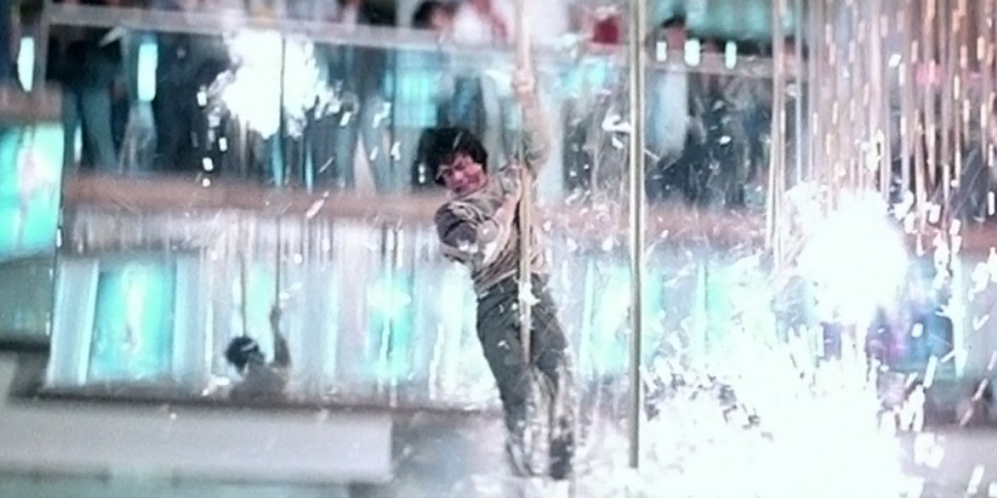 Jackie Chan sliding down a pole in Police Story