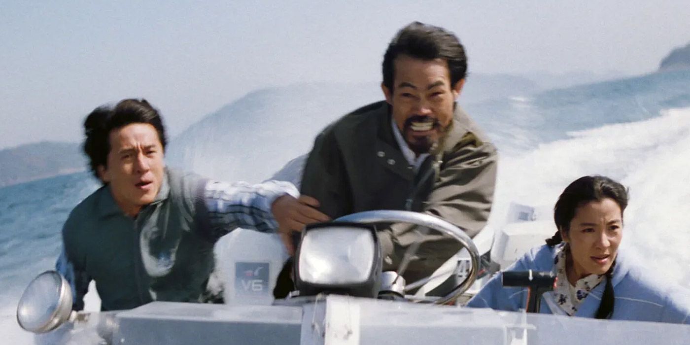 Jackie Chan in a speedboat chase in Police Story 3
