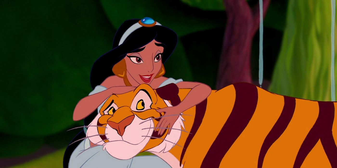 Jasmine petting Rajah in Aladdin