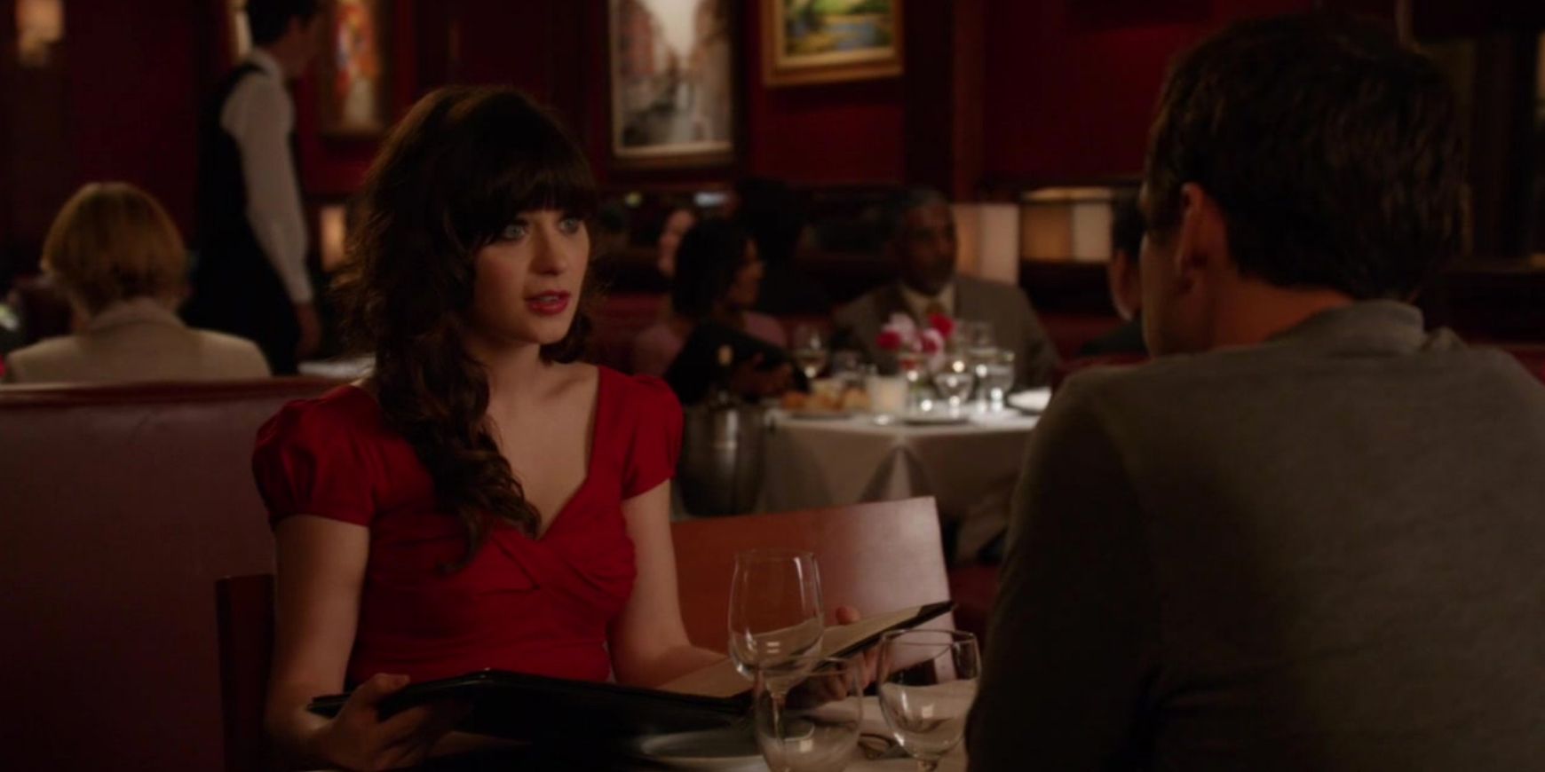 Jess and Nick on a mock date in New Girl S2E03 Fluffer