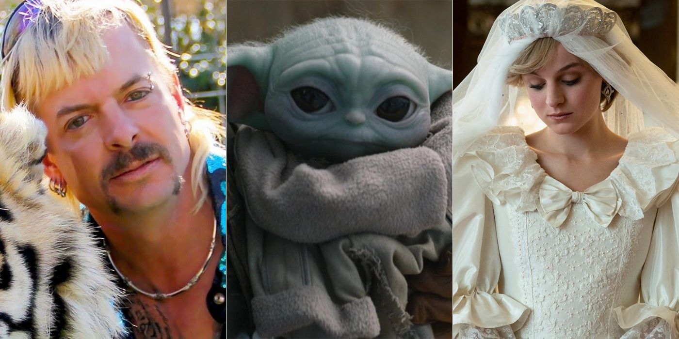 Joe Exotic in Tiger King, Baby Yoda in The Mandaloain and Emma Corrin as Diana in The Crown