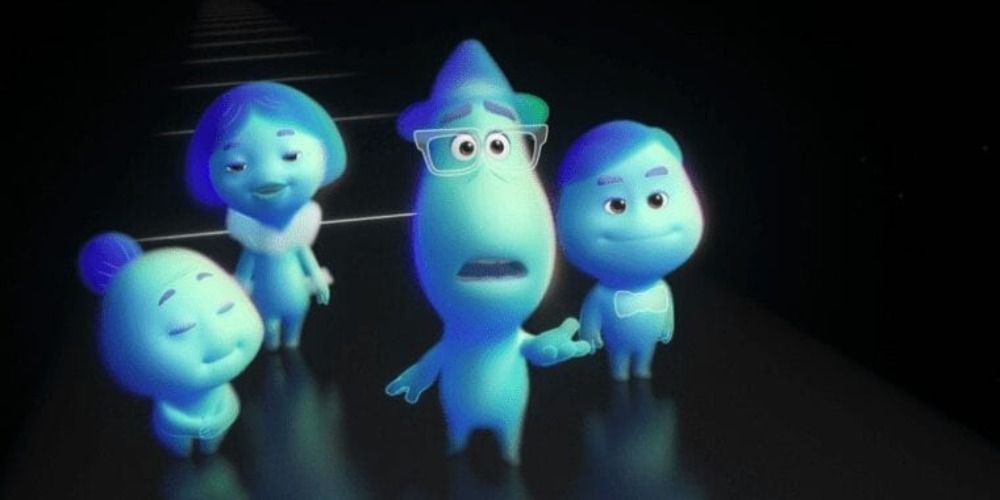 Joe looking at the Great Beyond with other souls in Pixar's Soul