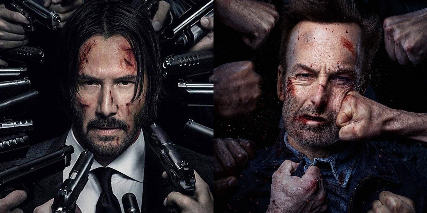 Split image of the John Wick and Nobody posters