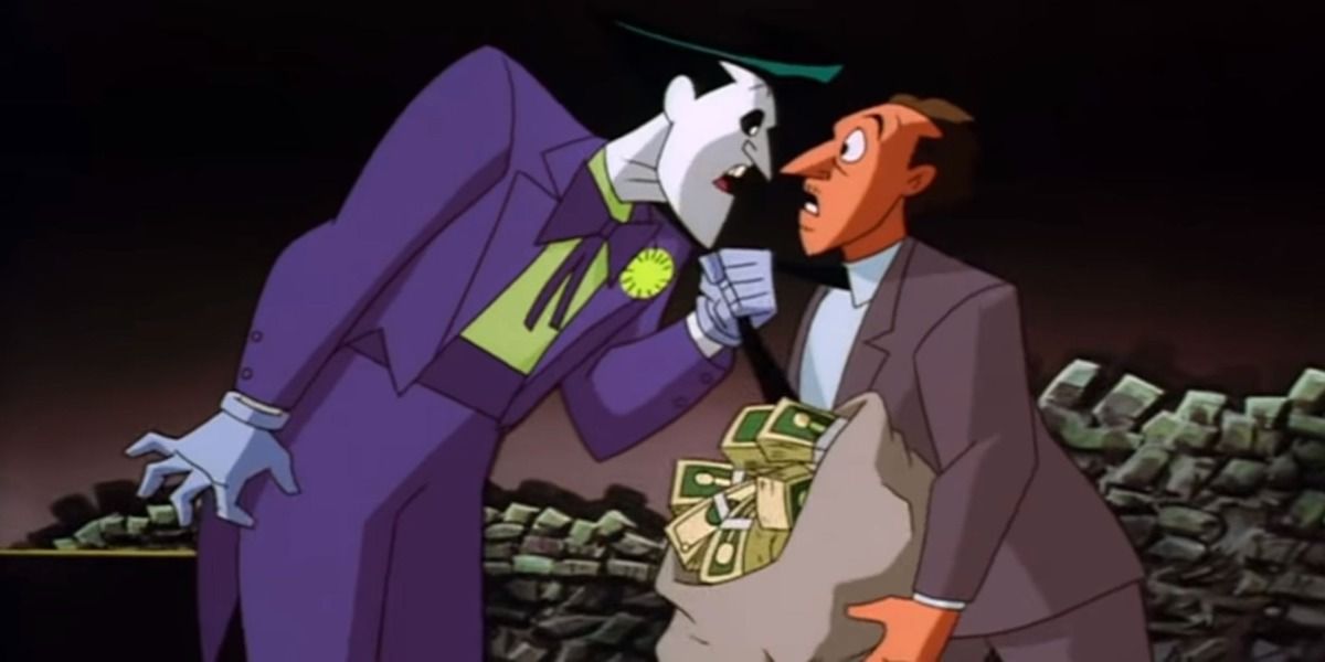 Joker grabs a lawyer's tie in Batman: The Animated Series