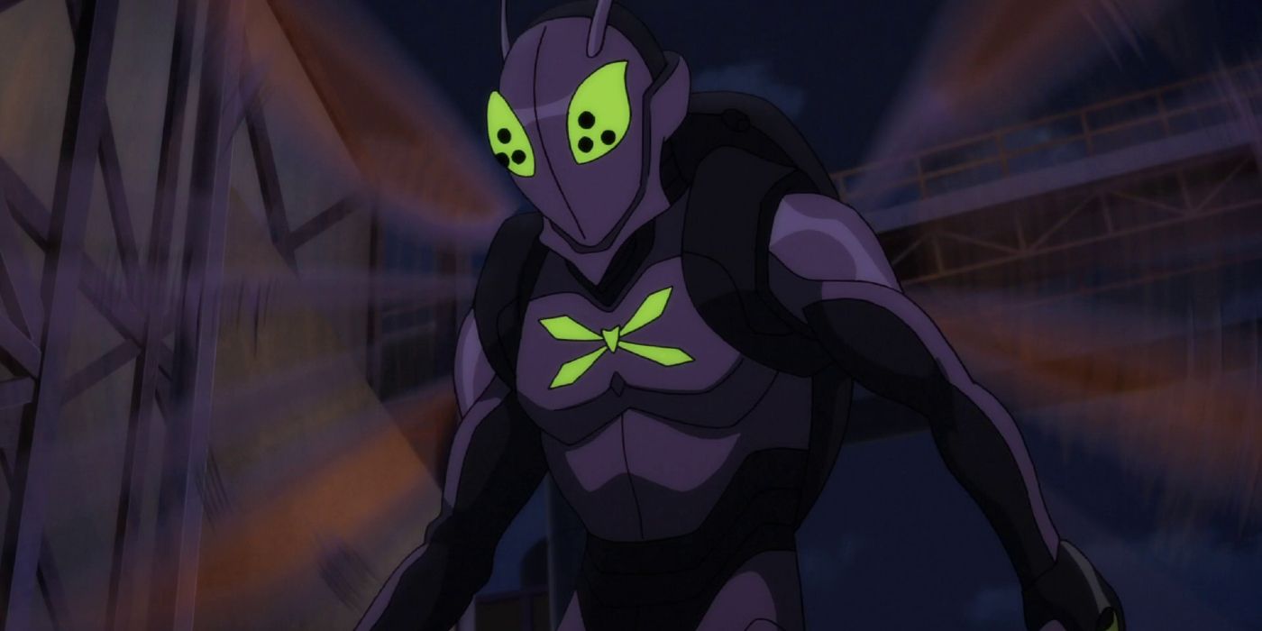 Killer Moth hovering in the air from Batman: Bad Blood