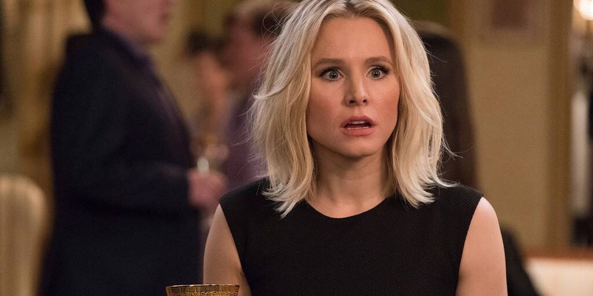 Kristen Bell looking shocked in The Good Place