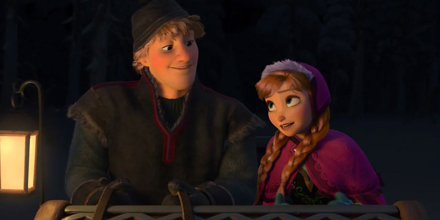 Kristoff and Anna talking in his sleigh in Frozen