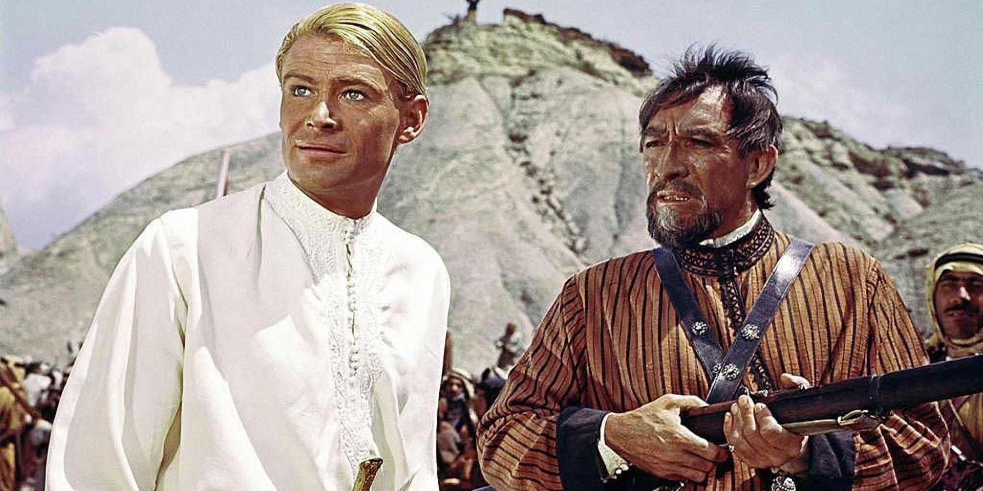T.E. Lawrence with another man in the desert in Lawrence of Arabia