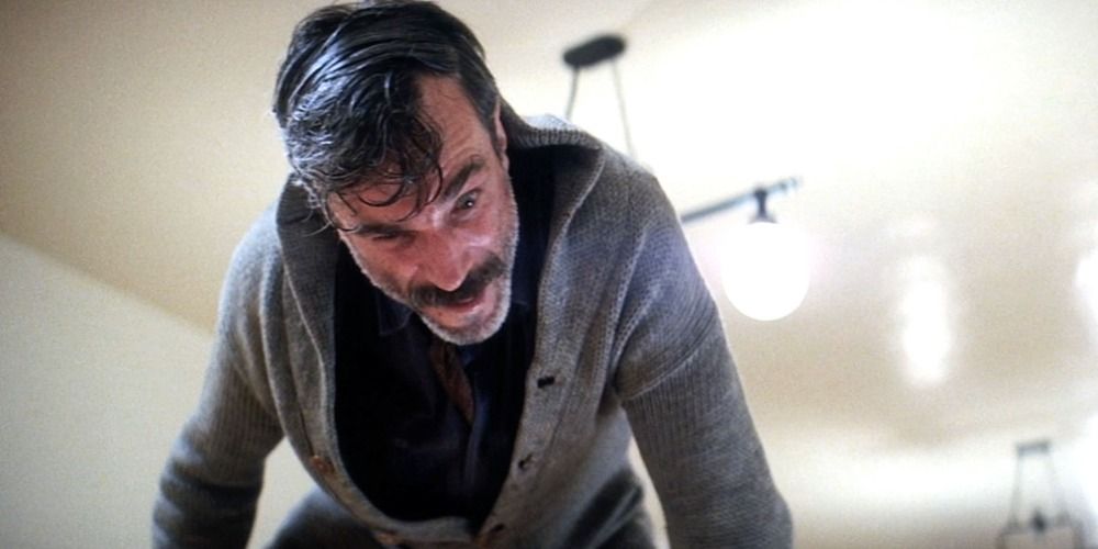 Daniel Plainview as a drunk old man at the end of There Will Be Blood