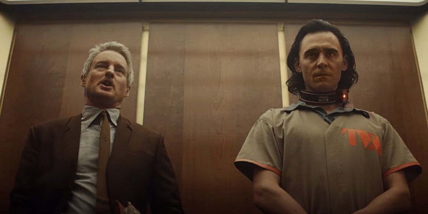 Loki and Mobius in TVA elevator in Loki.