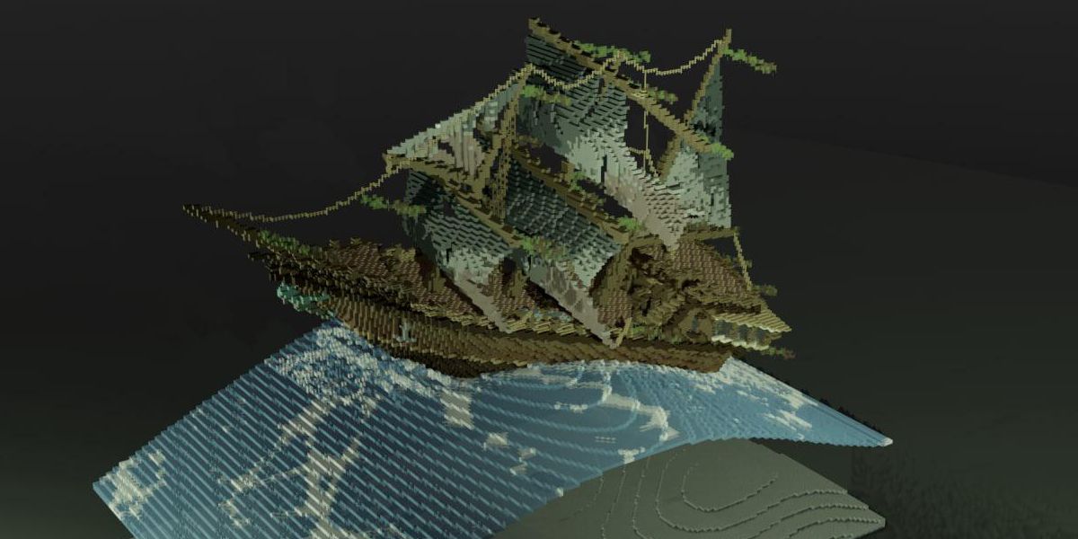 A Minecraft Build Idea Art Piece Sailship Cresting a Wave