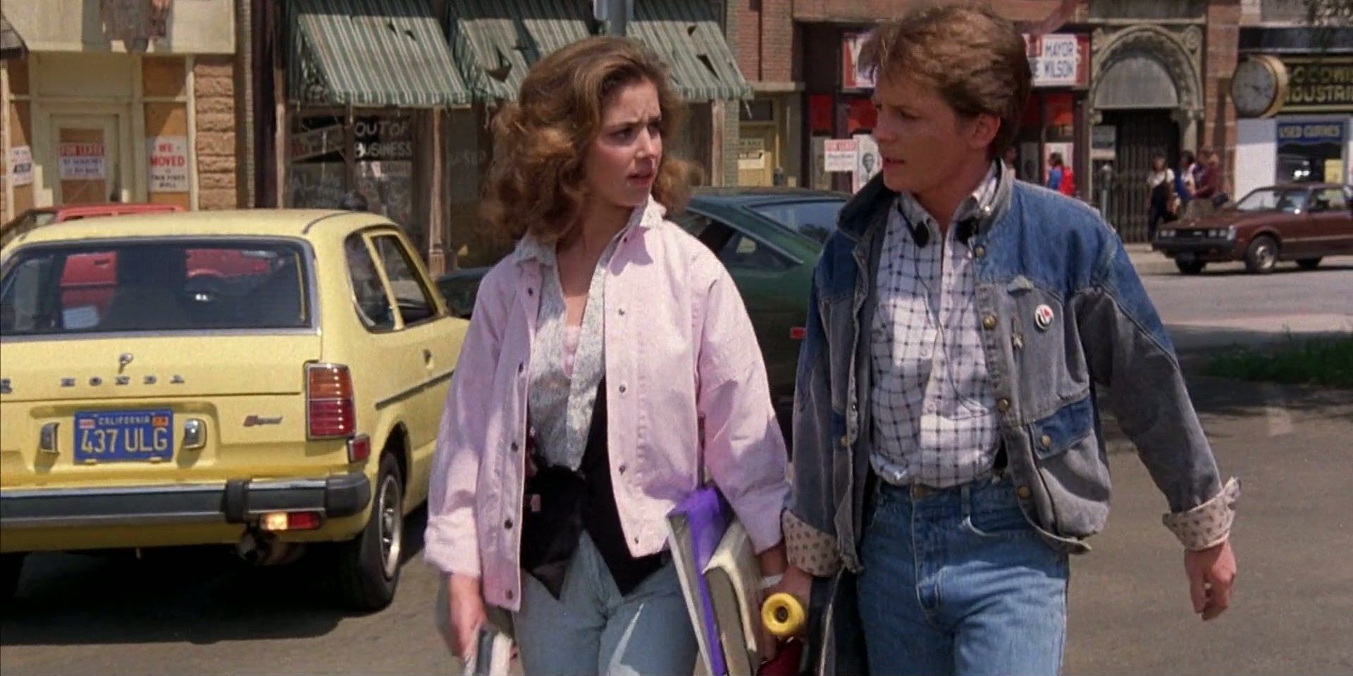 Marty and Jennifer walking and talking in Back to the Future