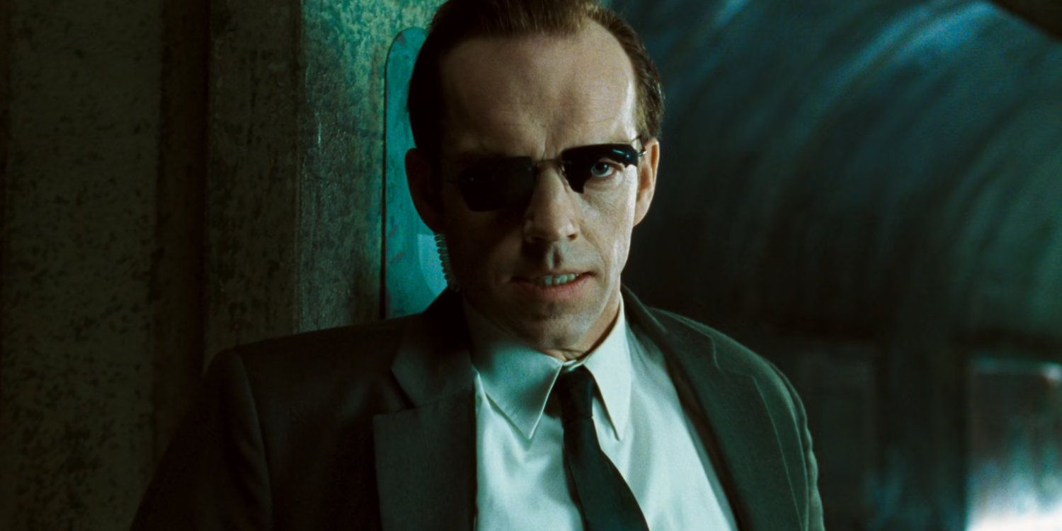 Agent Smith with broken glasses in The Matrix