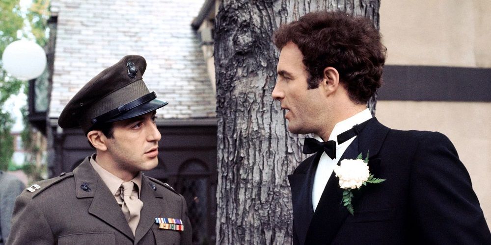 Sonny welcomes his younger brother Michael to Connie's wedding in The Godfather