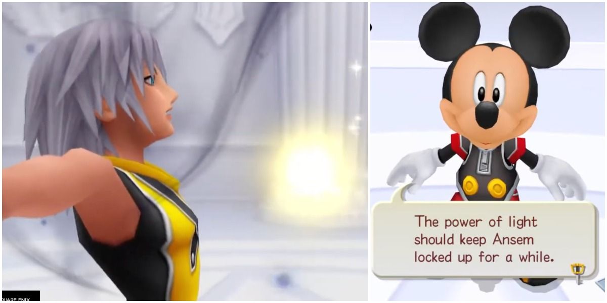 Mickey protects Riku from Ansem's Darkness - Chain of Memories
