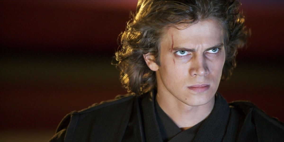 Anakin Skywalker looking angry and evil
