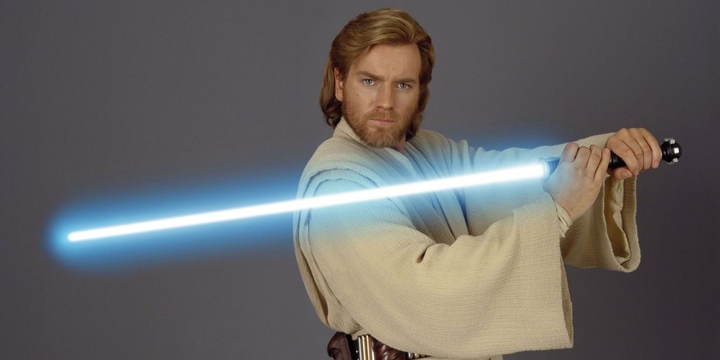 Kenobi poses with his lightsaber