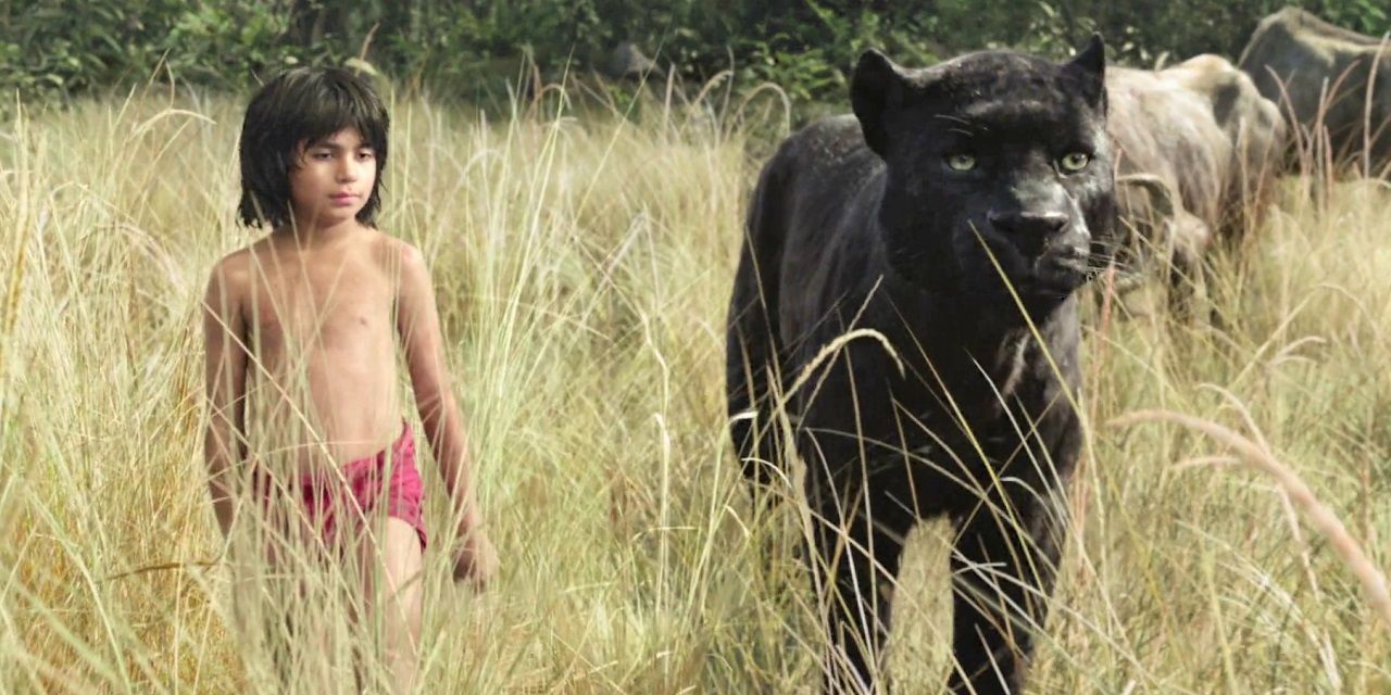 Mowgli and Bagheera in The Jungle Book 2016