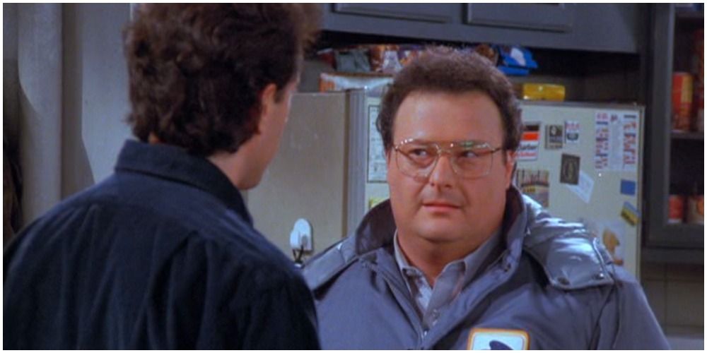 Newman and Jerry glaring at each other in Seinfeld