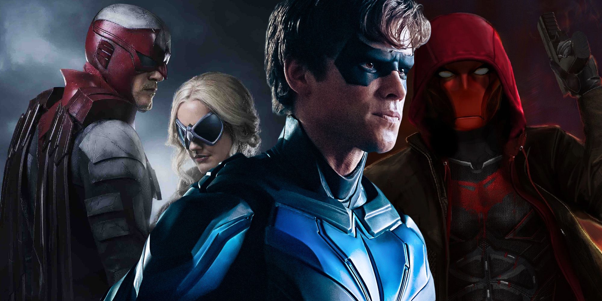 Custom image of Titan's Nightwing over Redhood, Hawk, and Dove