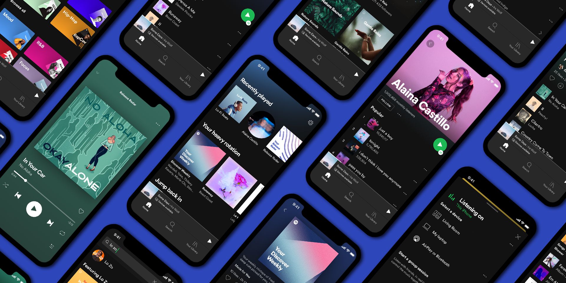 Pattern of Spotify screenshots on phones