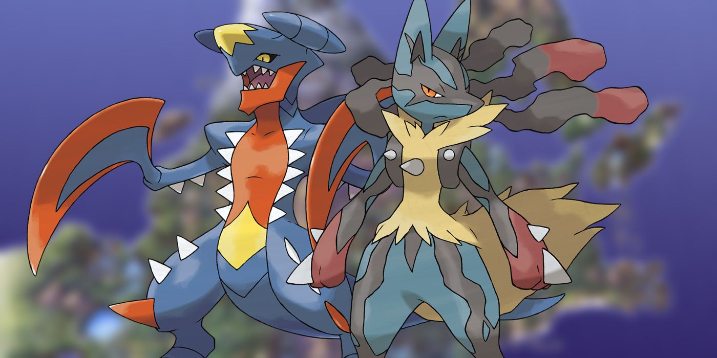 Mega Lucario and Mega Garchomp from Pokémon X and Y.