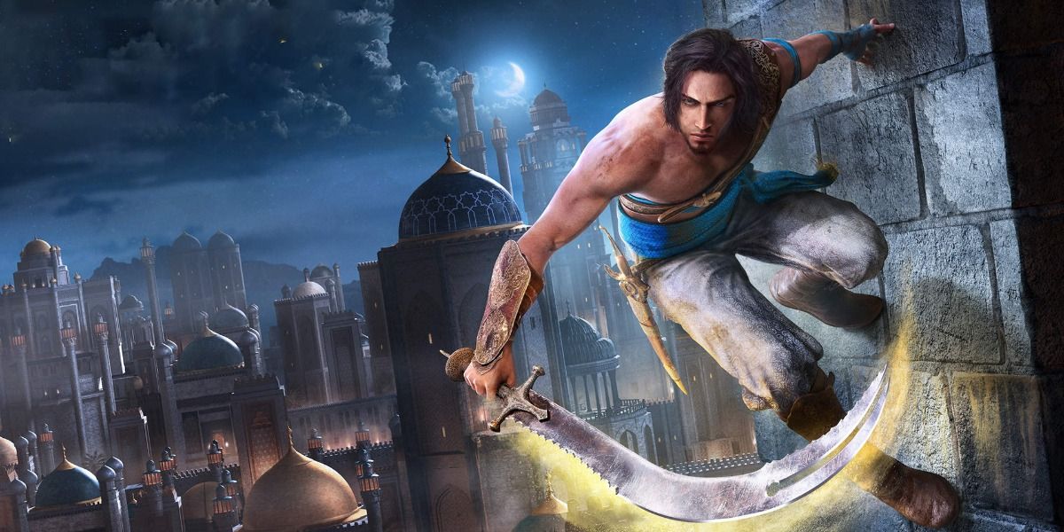 Prince Of Persia - The Sands Of Time, cover art of the main character scaling a wall with a shining sword