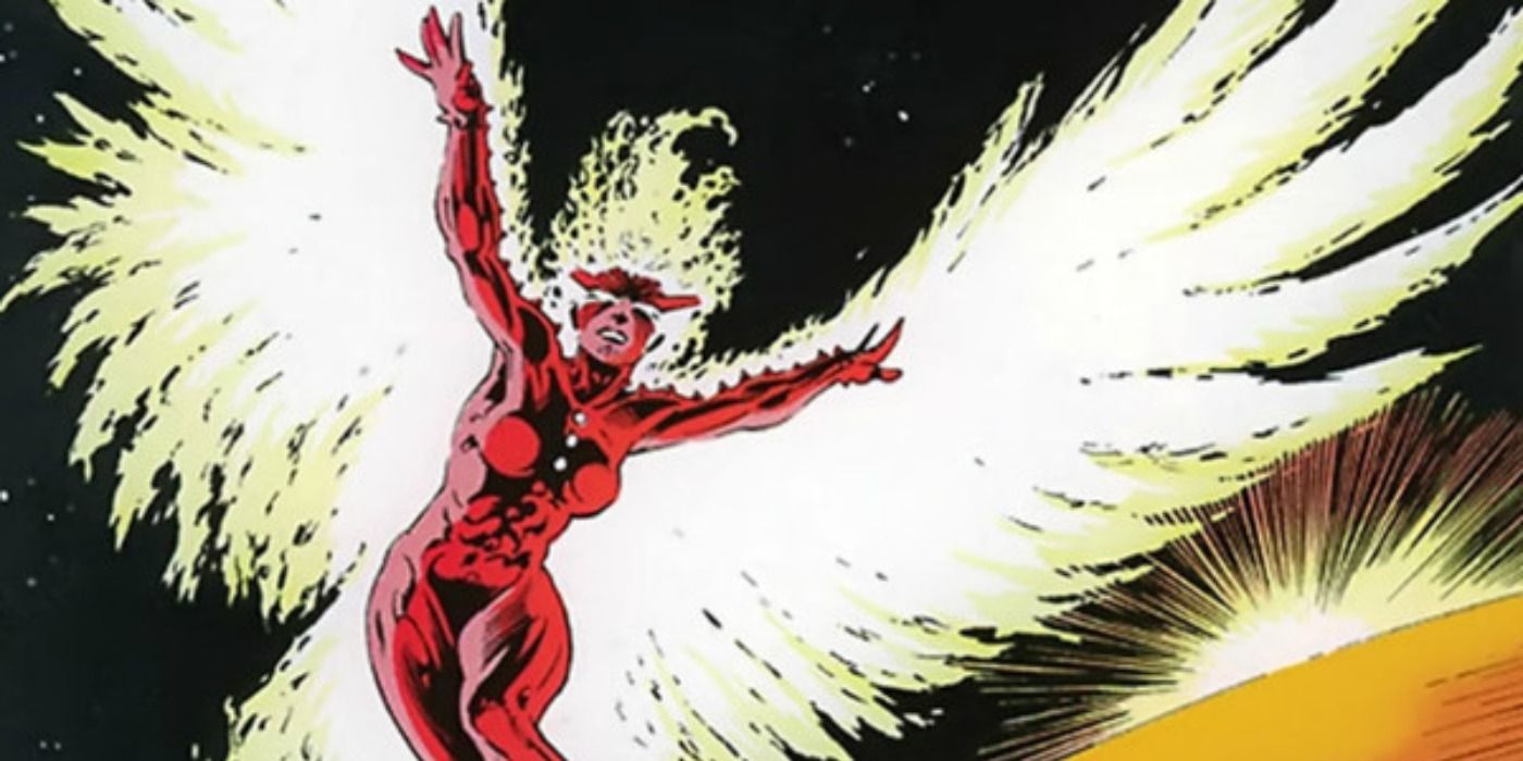 Rachel Summers flying through space as the Phoenix in Marvel Comics.
