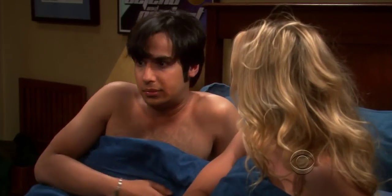 Raj and Penny lying in bed together on TBBT