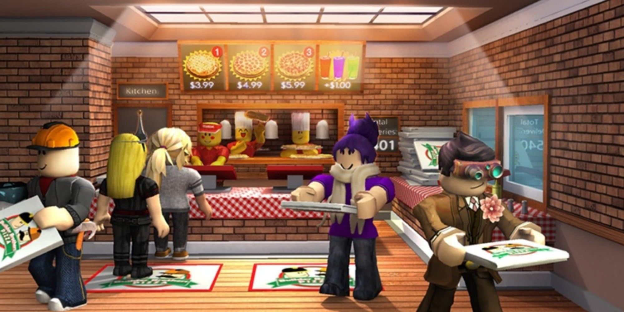 Players run a pizzeria in Work at a Pizza Place in Roblox