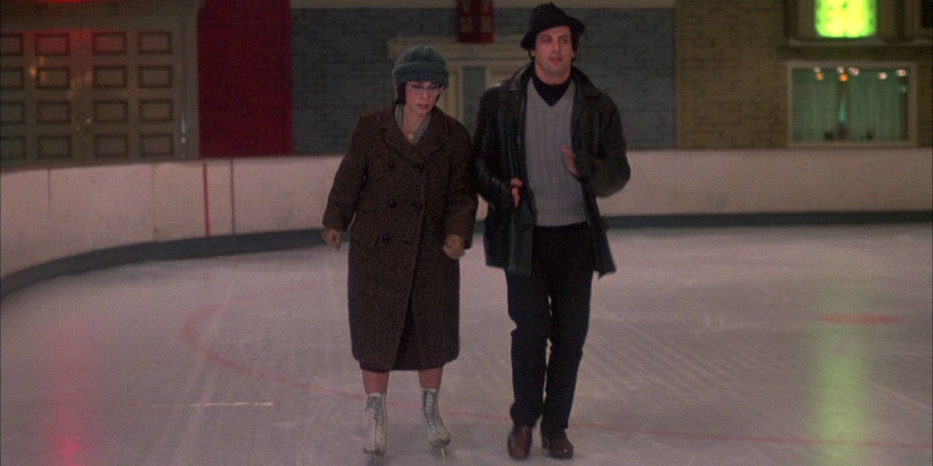 Rocky and Adrian on an ice skating rink