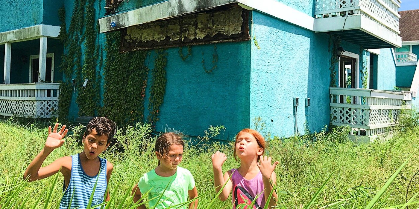 Scooty, Mooney, and Jacey outside of the abandoned condos in The Florida Project