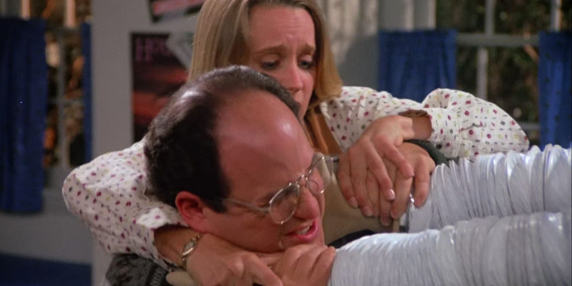 George being strangled by the Bubble Boy in the Bubble Boy episode of Seinfeld.