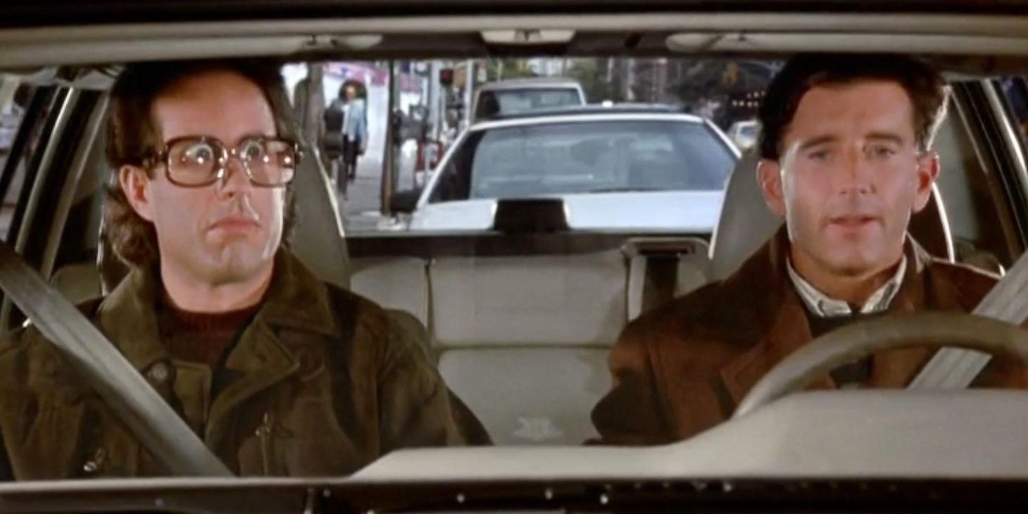 Jerry wearing his glasses and riding with Lloyd in the car in Seinfeld - The Gum