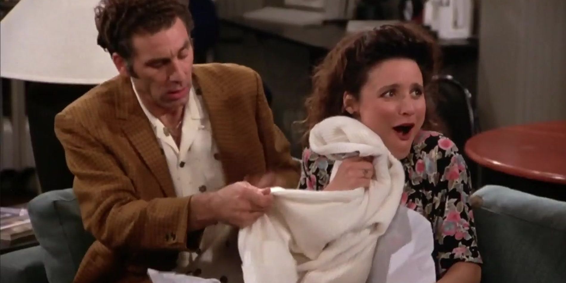 Elaine excited over the cashmere sweater in Seinfeld - The Red Dot